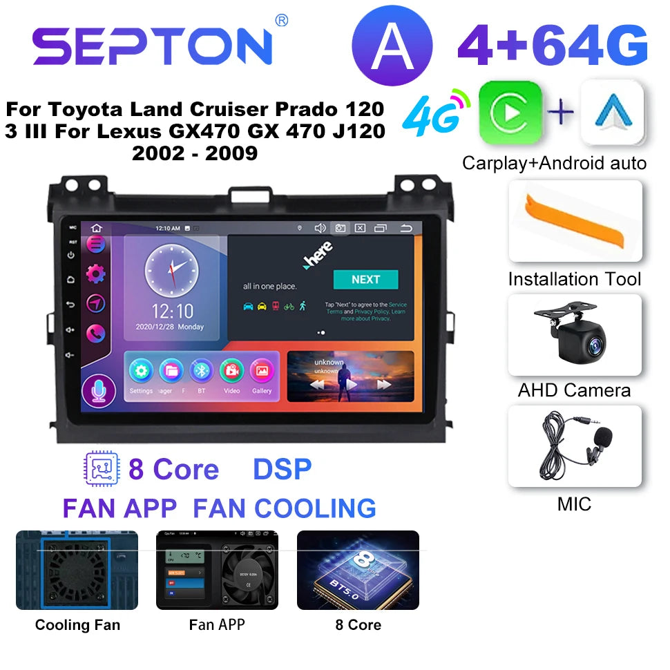 SEPTON Car Radio Stereo Audio for Toyota Land Cruiser Prado 120 3 III for Lexus GX470 GX 470 J120 2002 - 2009