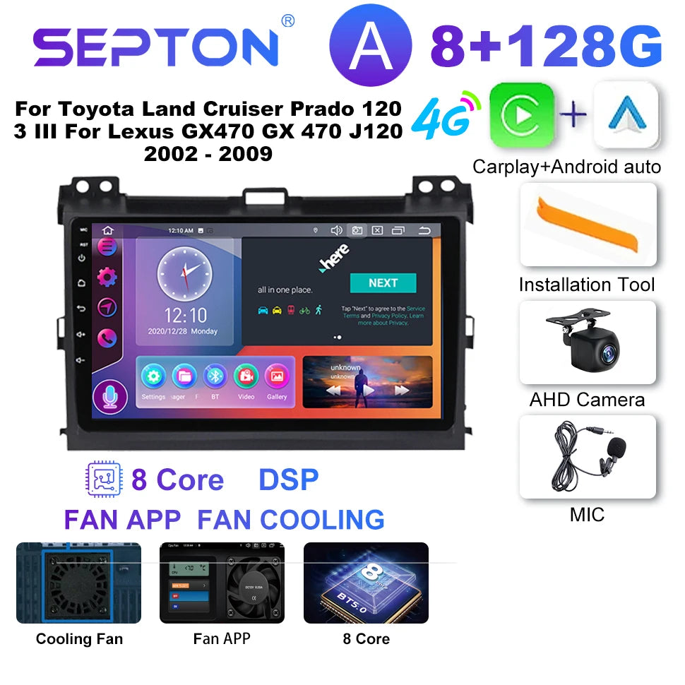 SEPTON Car Radio Stereo Audio for Toyota Land Cruiser Prado 120 3 III for Lexus GX470 GX 470 J120 2002 - 2009