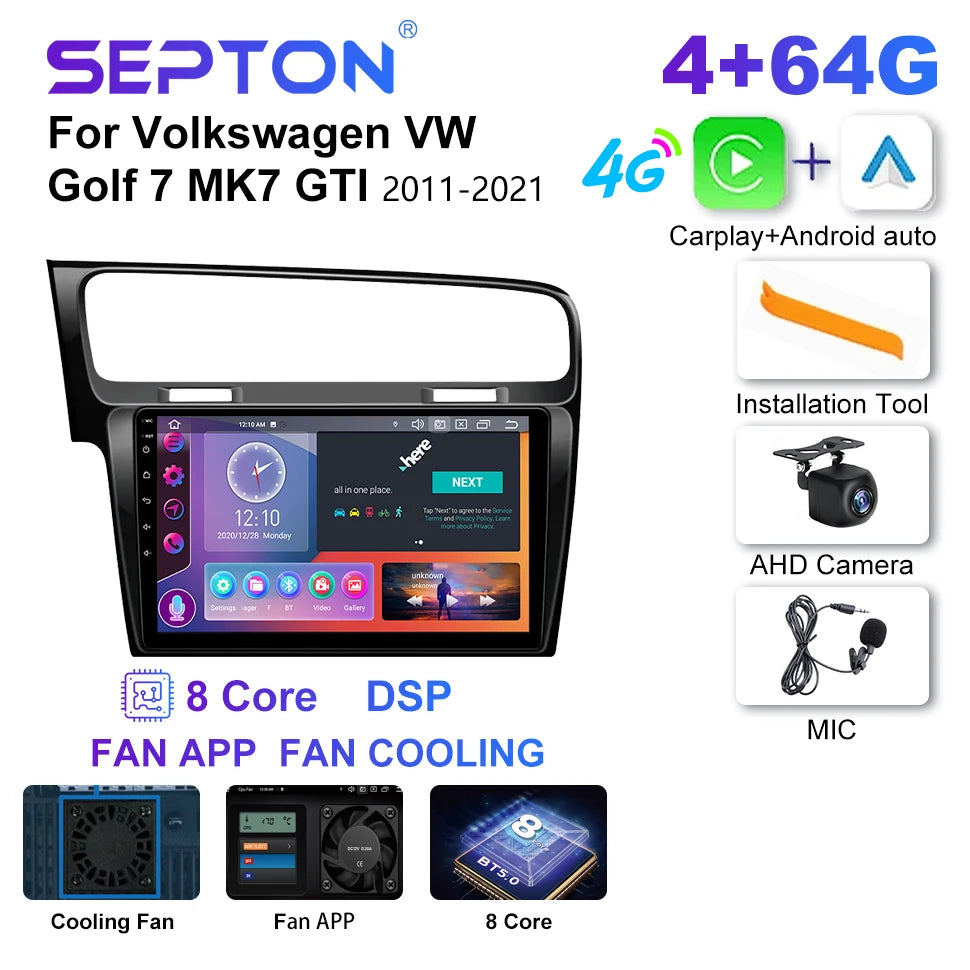 SEPTON Car Radio Stereo Audio for Volkswagen VW Golf 7 MK7 GTI 2011-2021