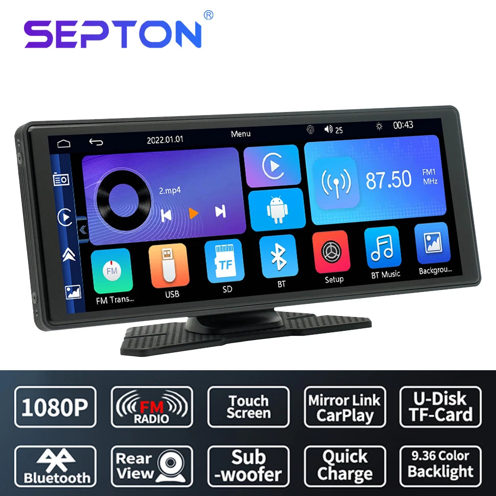 SEPTON Car Radio Stereo Audio for Universal Portable HD Touch Screen Wireless Carplay FM/BT Car Radio