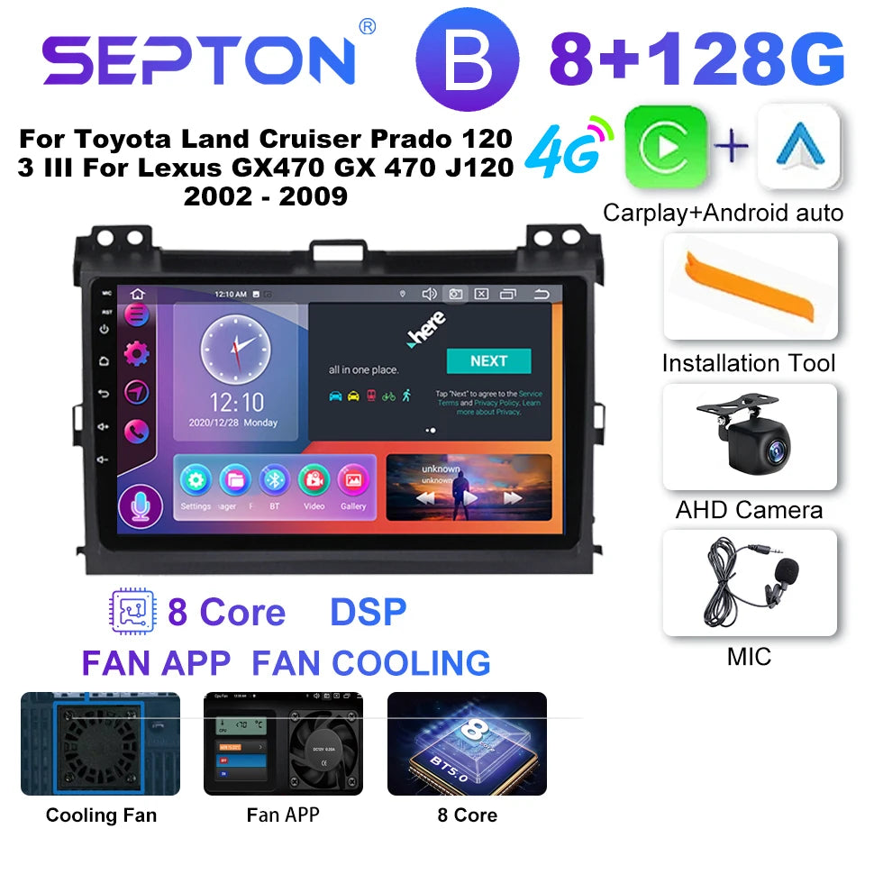 SEPTON Car Radio Stereo Audio for Toyota Land Cruiser Prado 120 3 III for Lexus GX470 GX 470 J120 2002 - 2009