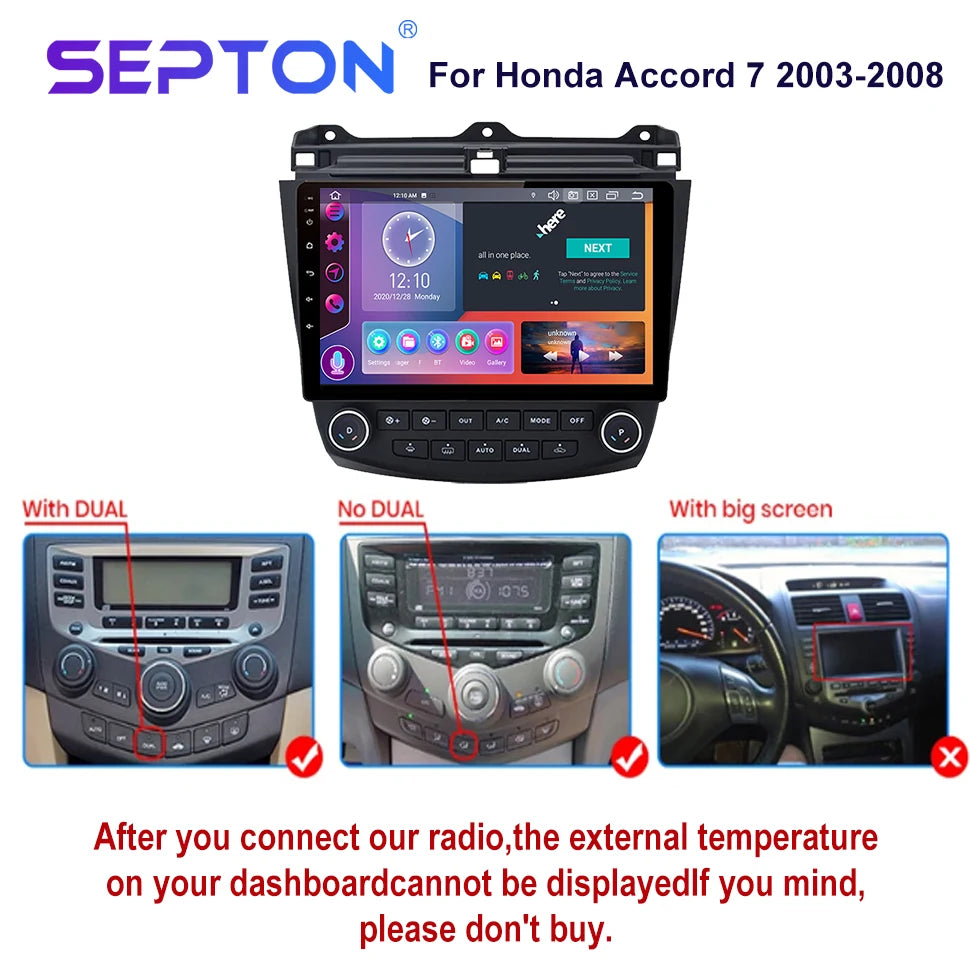 SEPTON Car Radio Stereo Audio for Honda Accord 7 2003-2008