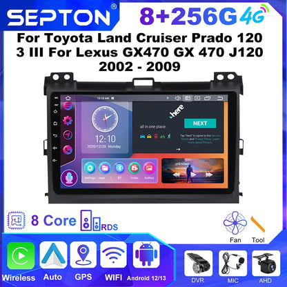 SEPTON Car Radio Stereo Audio for Toyota Land Cruiser Prado 120 3 III for Lexus GX470 GX 470 J120 2002 - 2009