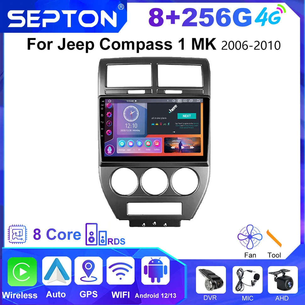 SEPTON Car Radio Stereo Audio for Jeep Compass 1 MK 2006 - 2010