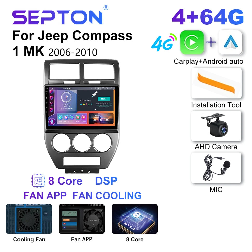 SEPTON Car Radio Stereo Audio for Jeep Compass 1 MK 2006 - 2010