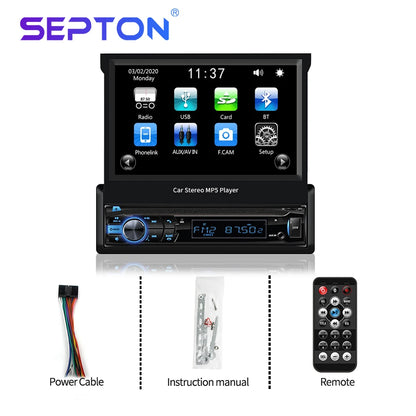 SEPTON Car Radio Stereo Audio for Universal 1 DIN Automatically Retractable MP5 Multimedia Video Player BT/FM Car Radio Automotive