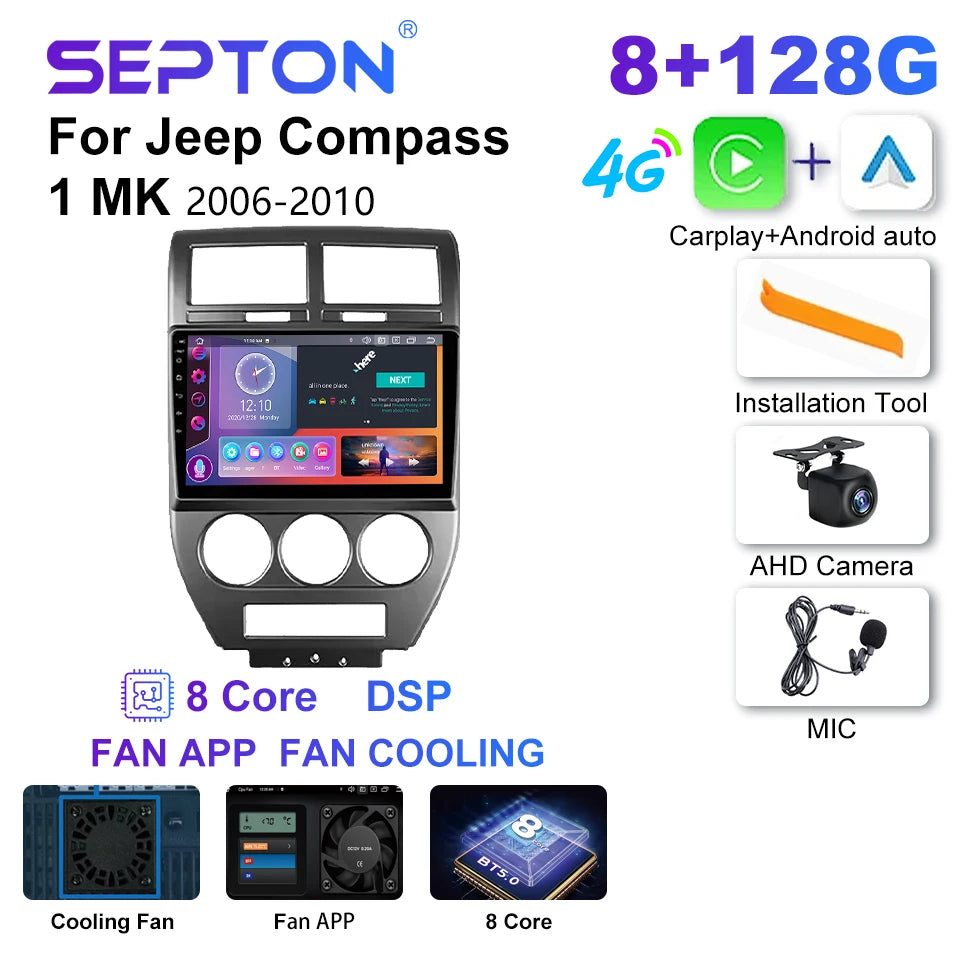 SEPTON Car Radio Stereo Audio for Jeep Compass 1 MK 2006 - 2010