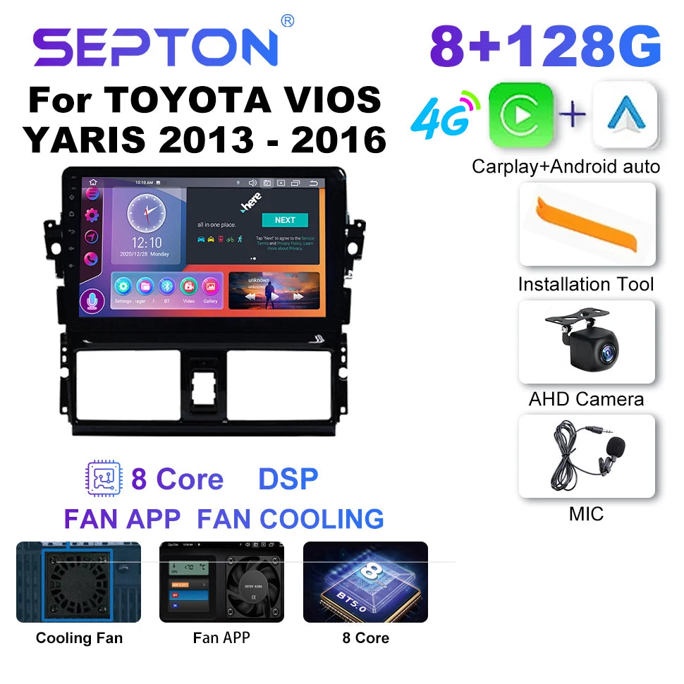 SEPTON Car Radio Stereo Audio for TOYOTA VIOS YARIS 2013 - 2016