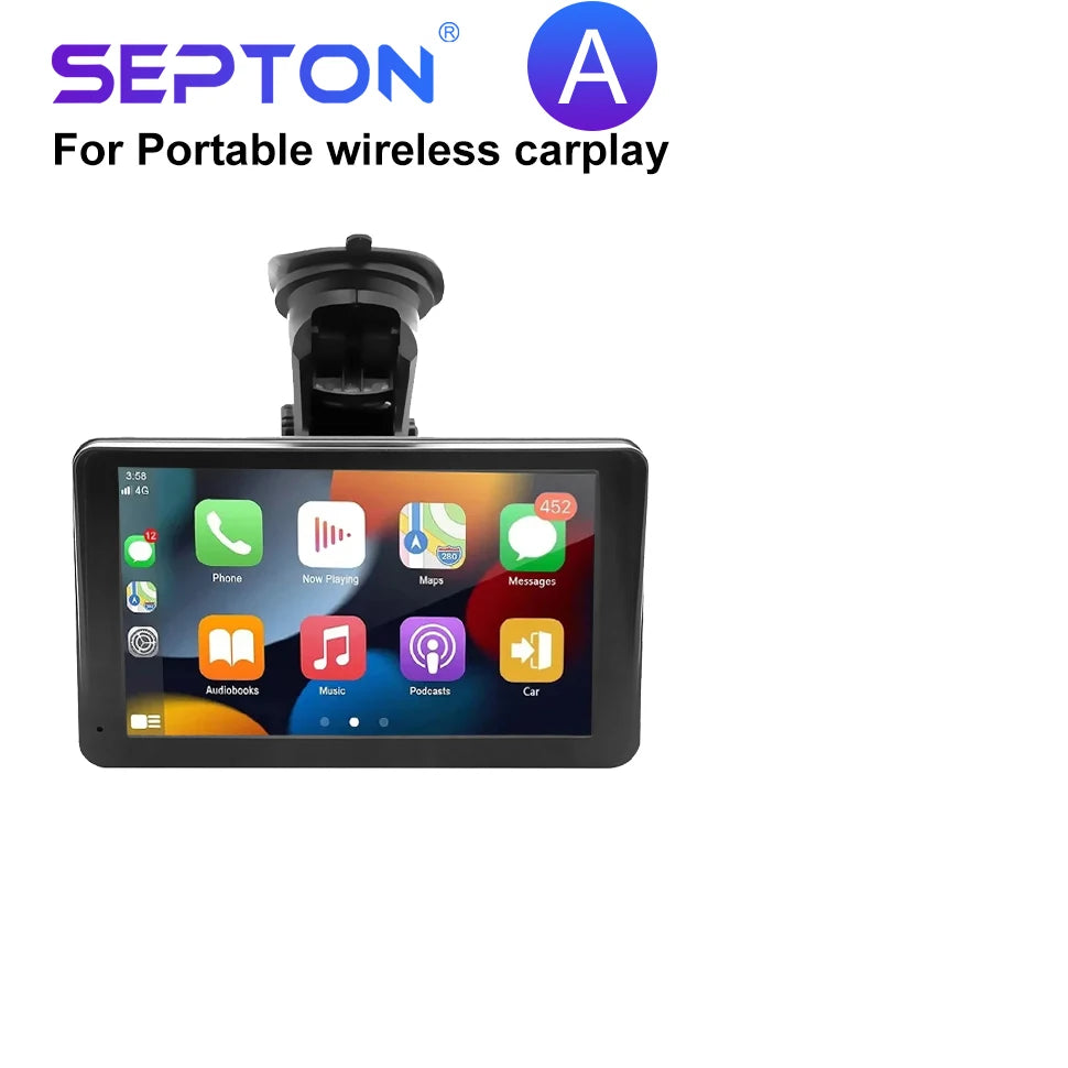 SEPTON Car Radio Stereo Audio Universal Portable HD Touch Screen Wireless Carplay BT 2 Din Multimedia Video Player