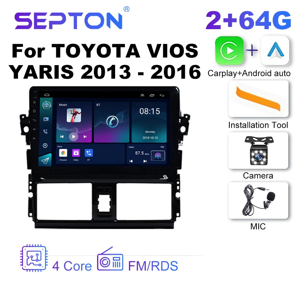 SEPTON Car Radio Stereo Audio for TOYOTA VIOS YARIS 2013 - 2016