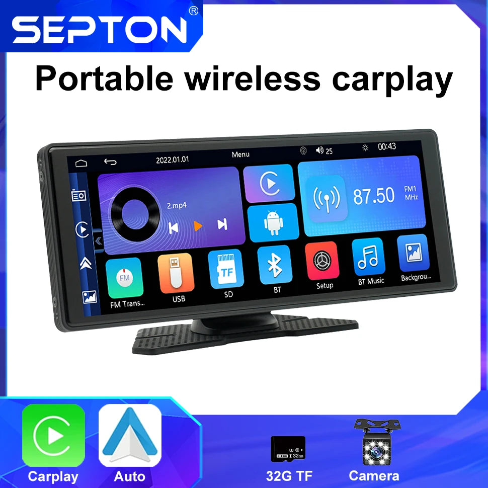 SEPTON Car Radio Stereo Audio for Universal Portable HD Touch Screen Wireless Carplay FM/BT Car Radio