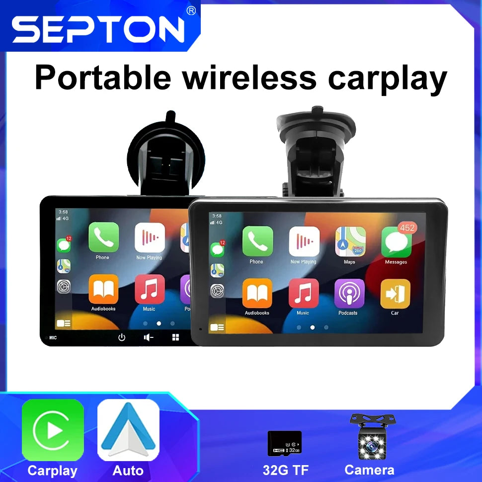 SEPTON Car Radio Stereo Audio Universal Portable HD Touch Screen Wireless Carplay BT 2 Din Multimedia Video Player