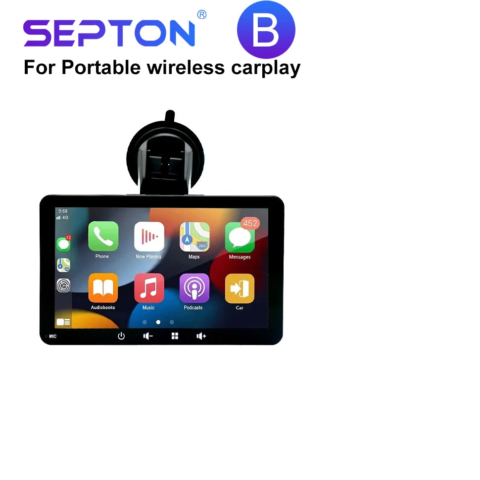 SEPTON Car Radio Stereo Audio Universal Portable HD Touch Screen Wireless Carplay BT 2 Din Multimedia Video Player