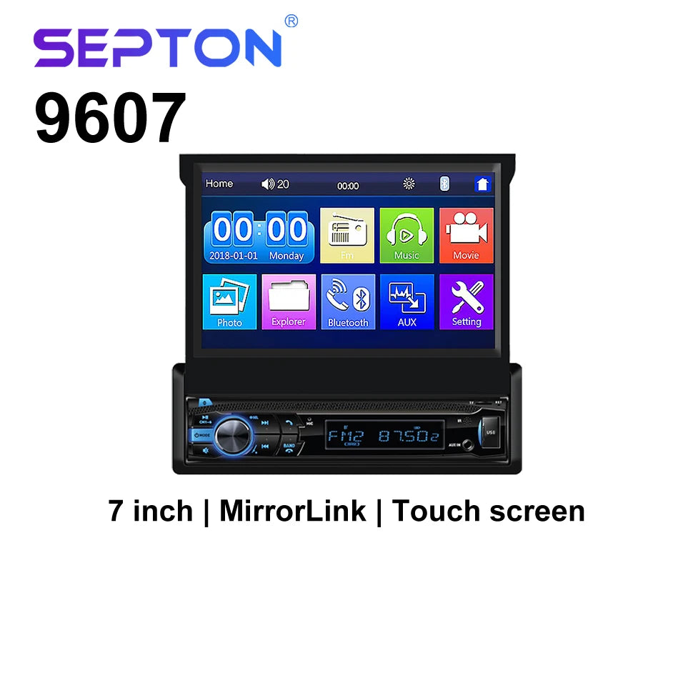 SEPTON Car Radio Stereo Audio for Universal 1 DIN Automatically Retractable MP5 Multimedia Video Player BT/FM Car Radio Automotive