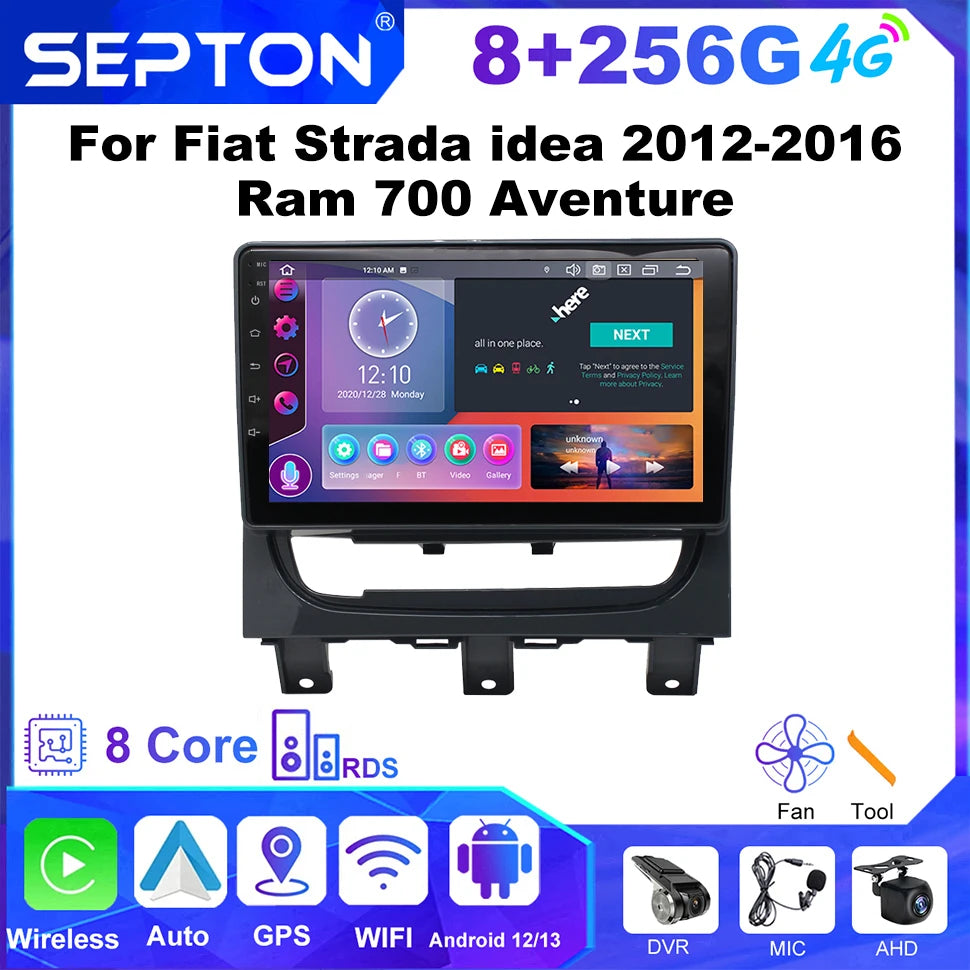 SEPTON Car Radio Stereo Audio for Fiat Strada Idea 2012-2016 Ram 700 Aventure