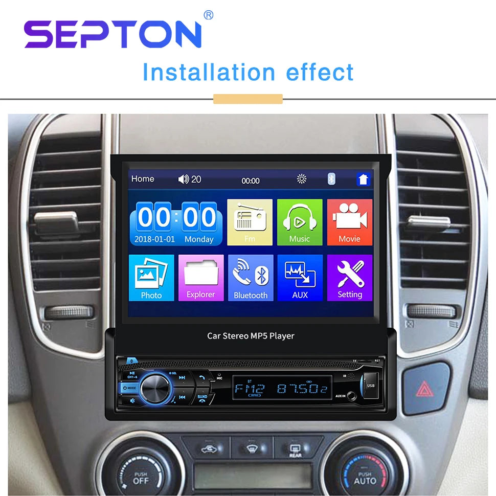 SEPTON Car Radio Stereo Audio for Universal 1 DIN Automatically Retractable MP5 Multimedia Video Player BT/FM Car Radio Automotive