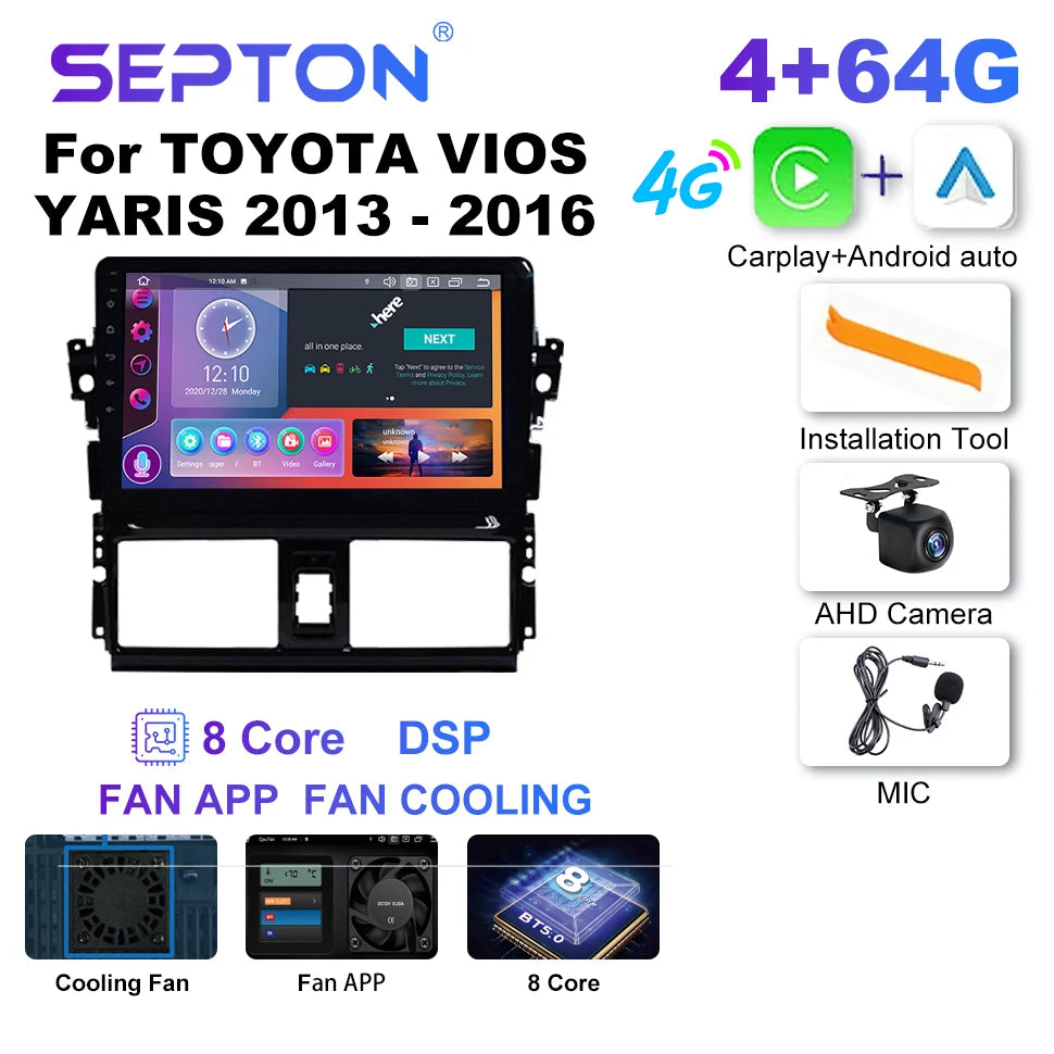 SEPTON Car Radio Stereo Audio for TOYOTA VIOS YARIS 2013 - 2016