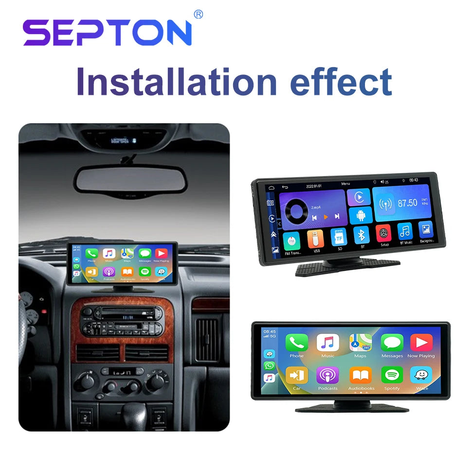 SEPTON Car Radio Stereo Audio for Universal Portable HD Touch Screen Wireless Carplay FM/BT Car Radio