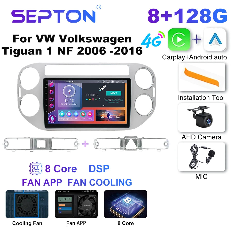 SEPTON Car Radio Stereo Audio for VW Volkswagen Tiguan 1 NF 2006 -2016